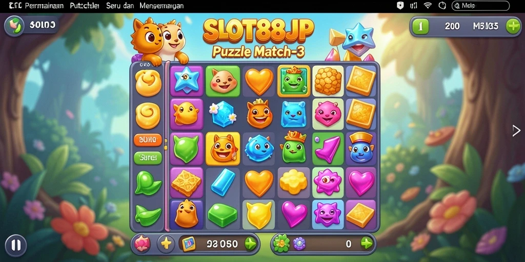 Tampilan antarmuka <strong>SLOT88JP</strong> yang menyenangkan pada gameplay Puzzle Match-3.